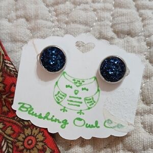 Blue Glitter Stud Earrings